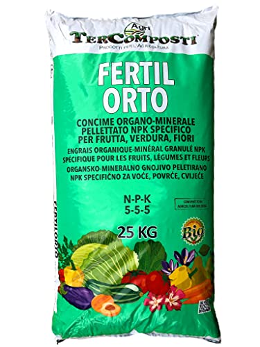 Tercomposti Fertil Orto Concime Organo Minerale Con Zolfo Pellettato Consentito In Agricoltura Biologica Kg. 25