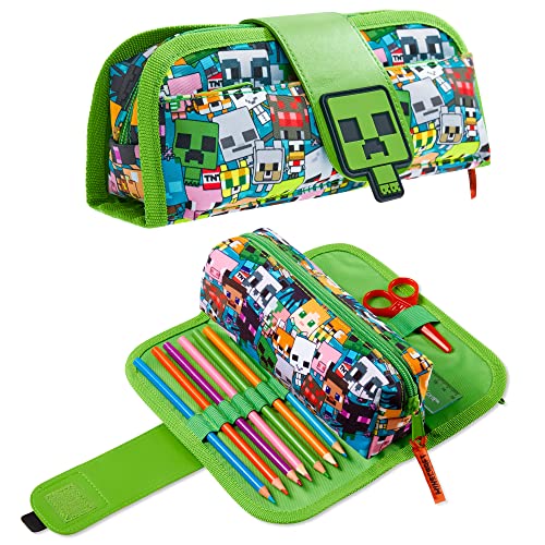 Minecraft Astuccio Scuola - Astuccio Bambino 2 Scomparti Portapenne Astuccio Staccabile Con Zip Per Elementari Gadget Originale Regali Per Gamer
