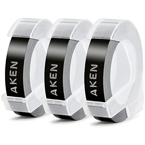 3D Nastro Etichette A Rilievo Aken Compatibile In Sostituzione Di Dymo Embossing Etichette Autoadesive S0847730 Bianca Su Nero, Per Dymo Junior Omega