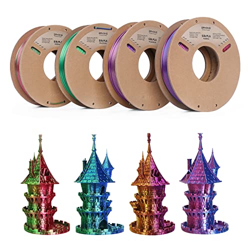 Filamento Pla In Seta Bicolore Eryone Da 1,75 Mm, Filamento Pla Per Stampante 3D +/-0,03 Mm, 4X250 G/Confezione, Blu/Verde, Rosso/Verde, Rosso/Blu, Vi