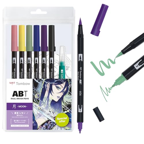 Tombow Abt - Set Di 6 Pennelli Da Colorare Con Manga Ad Acqua, Set Da Colorare E Video Tutorial [Abt-6P-Manga-Moon]