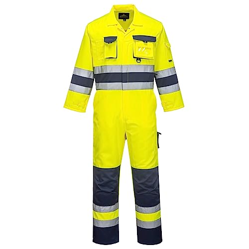 Portwest Tx55 Uomo Nantes Tuta Da Lavoro Alta Visibilità Riflettente Tuta Di Sicurezza Classe 3 Giallo/Navy, Xxxl