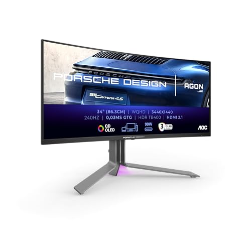 Aoc Gaming Agon Pro Pd34 Monitor Da Gioco Oled Wqhd Da 34 Pollici, 240 Hz, 0.03 Ms, Freesync Premium Pro, G-Sync Comp., Hdr400 (3440X1440, 2X Hdmi 2.1