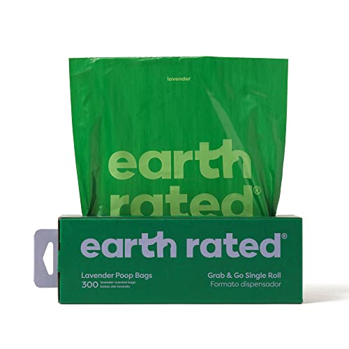 Earth Rated Sacchetti Igienici Per Cani, Rotolo Singolo Spesso "Grab And Go", Ideale Per Il Giardino, Profumati Alla Lavanda, 300 Sacchetti