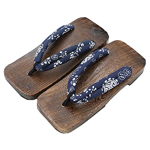 Kunang Sandali Da Uomo In Legno Giapponese, Geta Slippers, Geta Slippers, Japanese Traditional Geta Wooden Zoccoli, Blu/Bianco, 42 Eu