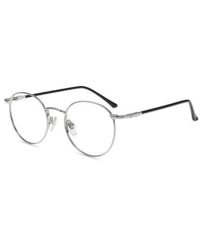 Firmoo Occhiali Da Lettura +1.00 Anti Luce Blu E 100% Uv Protezione Occhiali Rotondi Retrò Donna Uomo (Argento)