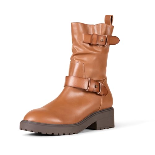 Amazon Essentials Stivali Da Motociclista Corti Donna, Tan, 36.5 Eu