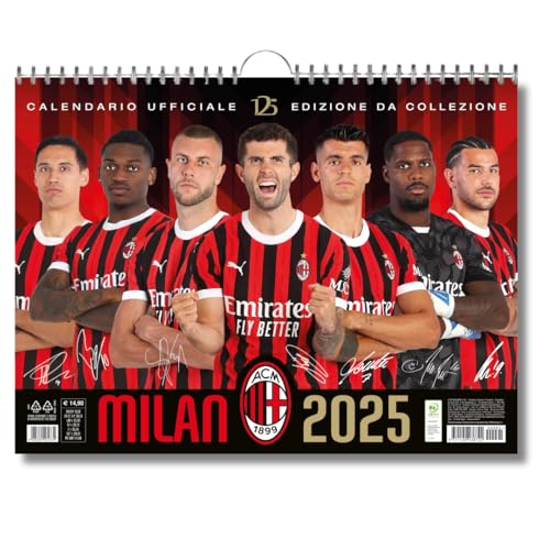 Euro Publishing: Calendario Orizzontale Milan 2025 - Edizione Da Collezione - Cm 44X33 - Prodotto Ufficiale