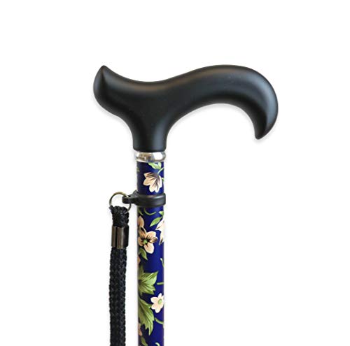 Kmina Pro - Bastone Per Anziani Regolabile, Da Passeggio Elegante, Donna, Motivo A Fiori, Altezza Regolabile, Estensibile Fiori Blu