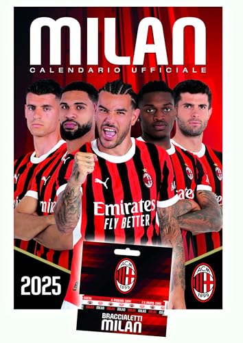 Euro Publishing: Calendario Verticale Milan 2025 + Tris Braccialetti In Silicone - Cm 29X42 - Prodotto Ufficiale