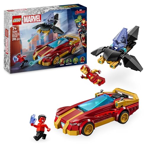 Lego Marvel Auto Di Iron Man Car E Black Panther Contro Hulk Rosso - Modello Di Macchina Giocattolo E Aereo Da Costruire Con 3 Minifigure Di Supereroi
