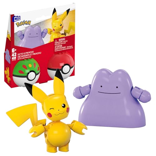 Mega Pokémon - 2 Poké Balls Con Pikachu E Ditto, Set Da Costruire Con 42 Pezzi, Include Le Action Figures Dei Due Personaggi Pokémon, Giocattolo Per B
