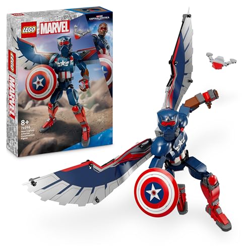 Lego Marvel Nuovo Personaggio Costruibile Di Captain America, Action Figure Giocattolo, Supereroe Snodabile Da Collezione Con Scudo E Ali, Giochi Per 