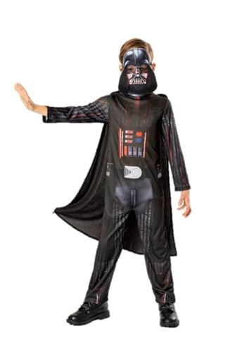 Rubies Costume Darth Vader Per Bambini, Tutina Stampata Con Mantello E Maschera. Ufficiale Star Wars Costume Sostenibile Green Collection Per Carneval