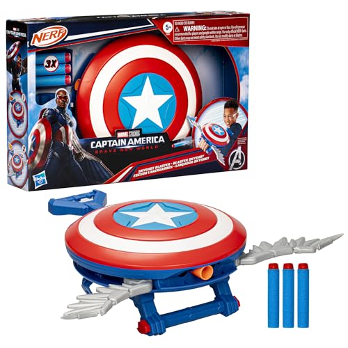 Hasbro Marvel Studios Captain America Brave New World, Blaster Nerf Skyshot, Scudo Giocattolo Per Roleplay, Colore, F9302