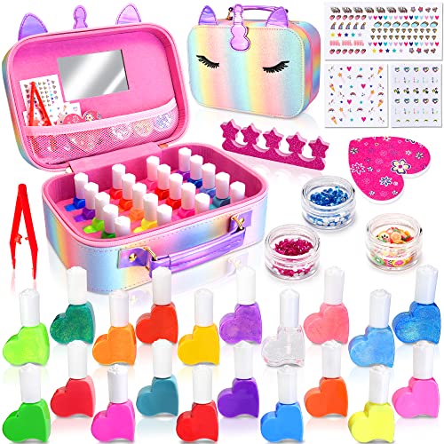 Marckershome Unicorno Set Di Smalti Per Unghie Per Bambini, 30 Pz Set Smalti Peel-Off Con Lime Per Unghie Separatore Adesivi Per Unghie, Valigia Per T