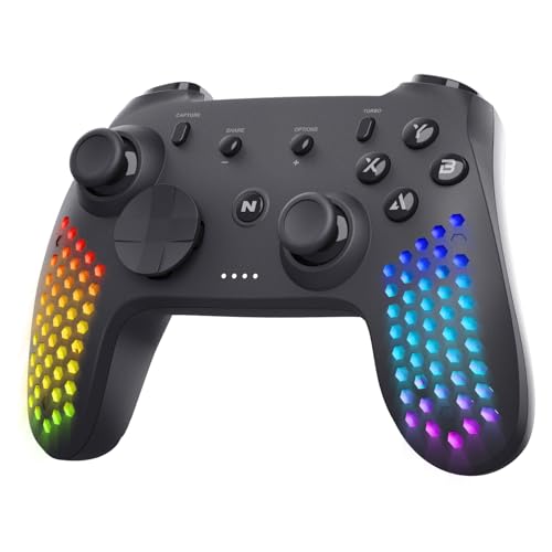 Nitho Controller Wireless Per Pc/Switch/Android/Ios, Design Esagonale Gaming Joystick Con Vibrazione, Sensori A 6-Assi, Luci Led Rgb, Estensione Kit,
