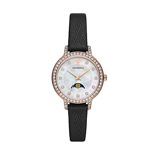 Emporio Armani Orologio Da Donna, Movimento A Fasi Lunari, Cassa In Acciaio Inossidabile Riciclato Da 32 Mm In Oro Rosa (Almeno 50%) Con Cinturino In