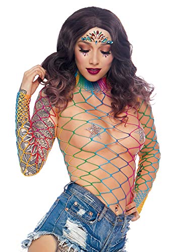 Leg Avenue Body A Maniche Lunghe Con Rete A Collo Alto Biancheria Intima Commestibile, Arcobaleno, Taglia Unica Donna