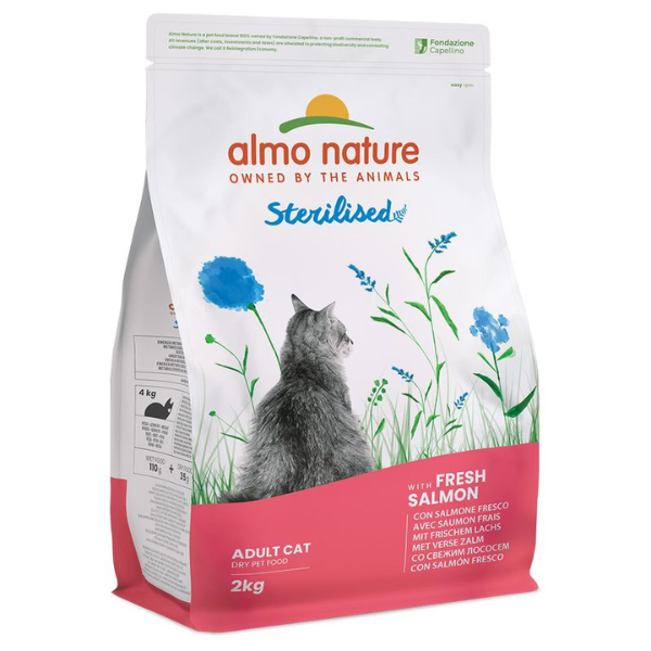 Almo nature adult sterilised salmone e riso - 2 kg - croccantini per gatti