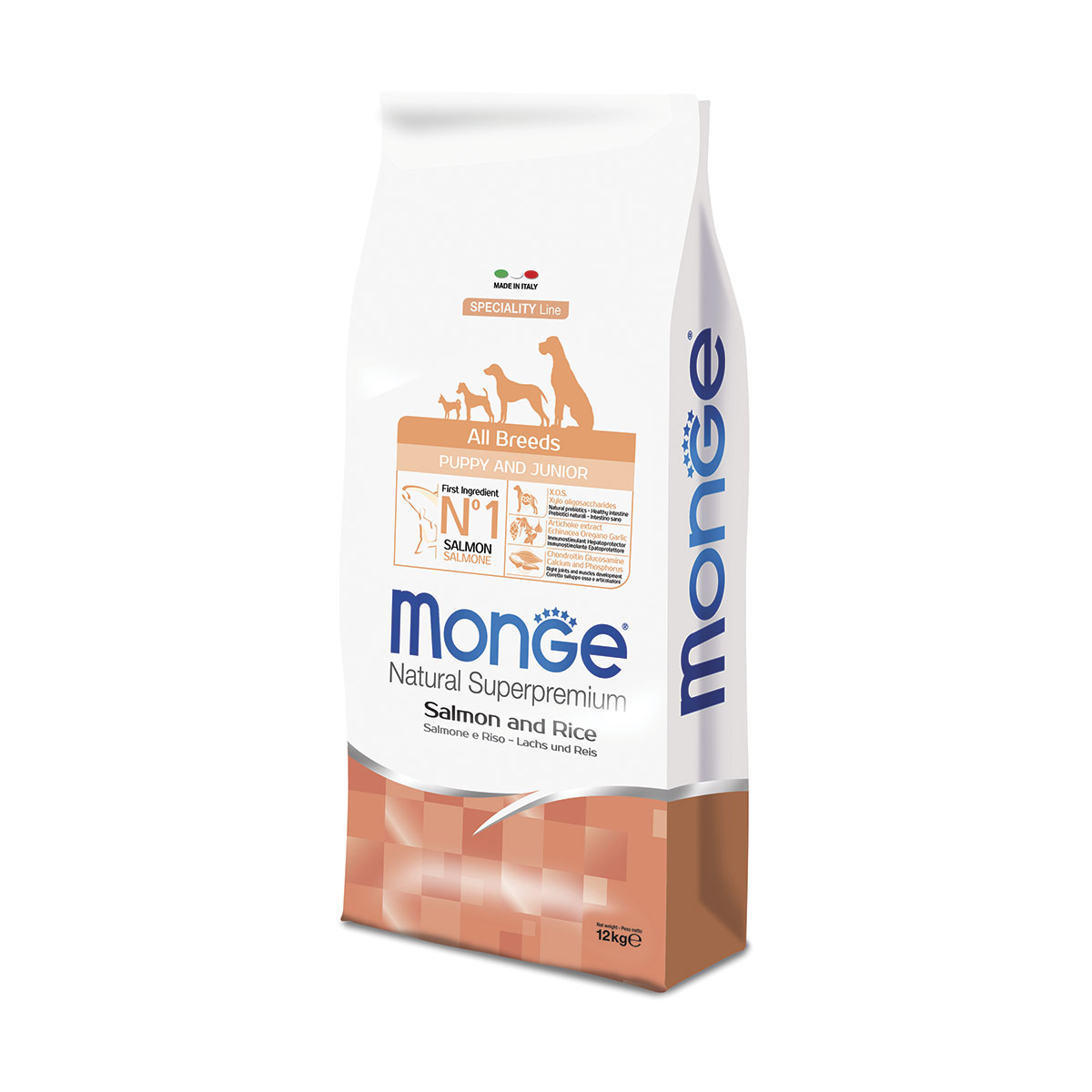 Monge natural superpremium all breeds puppy & junior monoprotein salmone con riso - 12 kg - crocchette monoproteiche cane