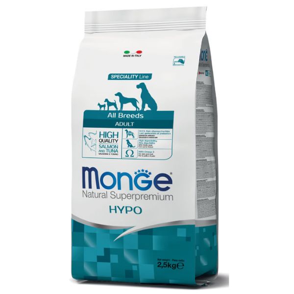 Monge natural superpremium all breeds adult hypoallergenic con salmone e tonno - 12 kg - crocchette monoproteiche cane