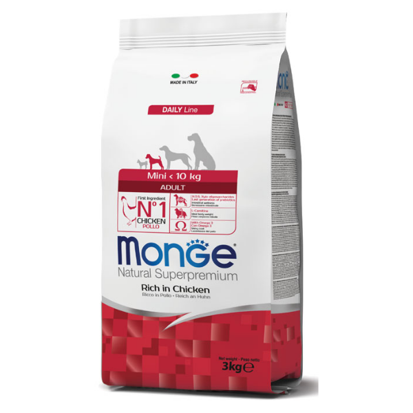Monge natural superpremium mini adult ricco di pollo - 3 kg - croccantini per cani