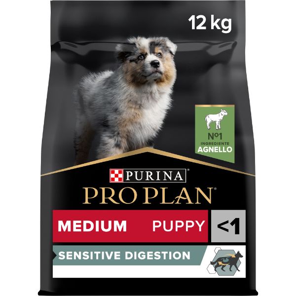 Purina pro plan sensitive digestion medium puppy crocchette cane agnello - 12 kg - croccantini per cani
