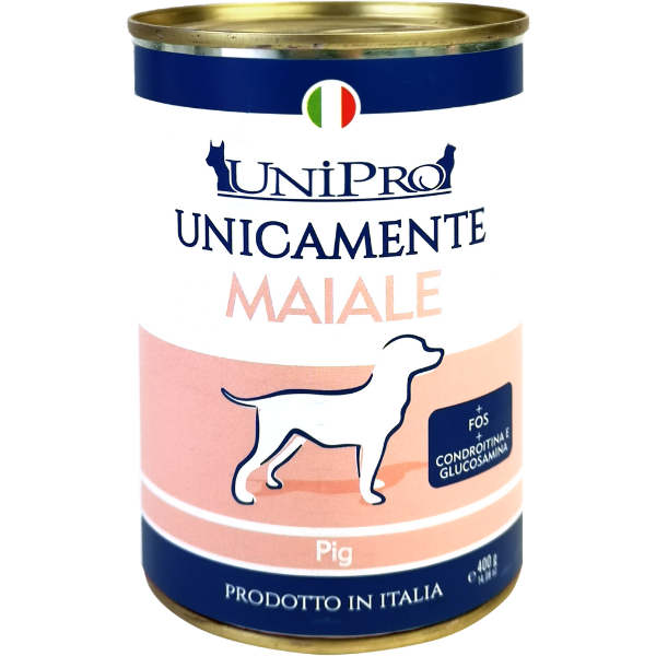 Unipro unicamente dog adult 400 gr - maiale - confezione da 6 pezzi - umido monoproteico cane