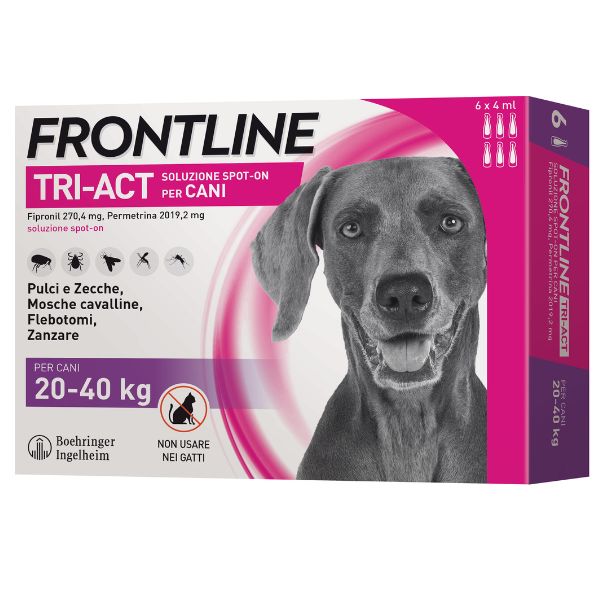 Frontline tri-act spot-on per cani - 6 pipette per taglia grande (20-40 kg) - antiparassitario per cani