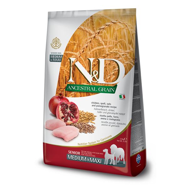 Farmina n&d ancestral grain senior medium/maxi pollo e melograno - 12 kg - croccantini per cani