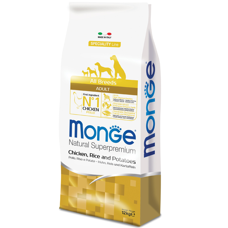Monge natural superpremium all breeds adult monoprotein pollo con riso e patate - 12 kg - crocchette monoproteiche cane