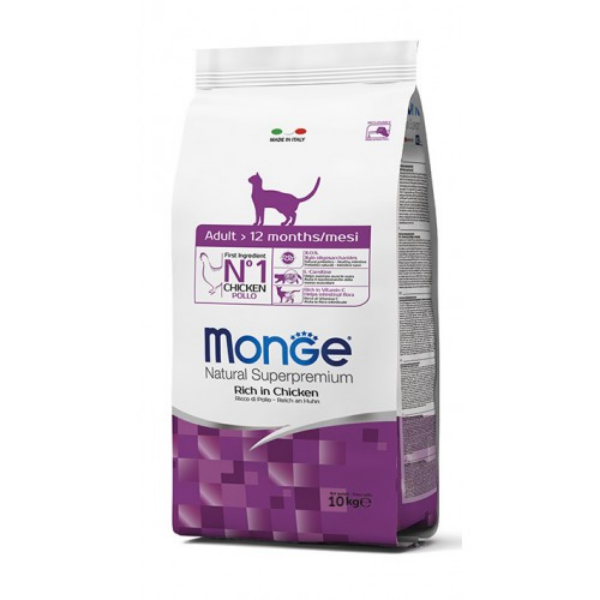 Monge natural superpremium adult ricco in pollo - 10 kg - croccantini per gatti