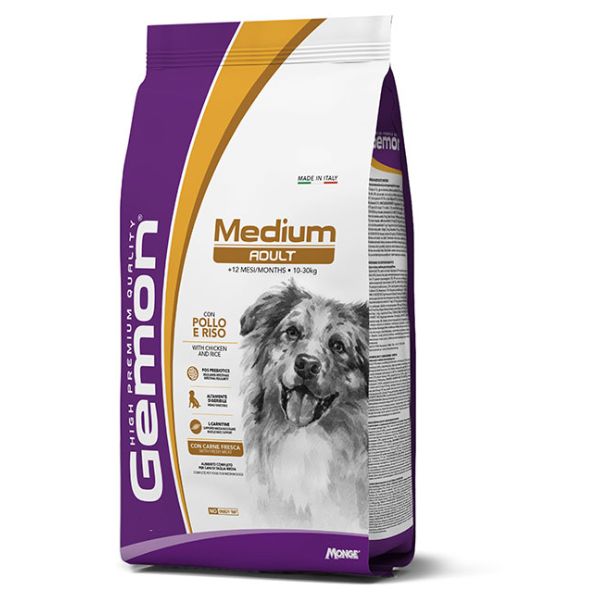 Monge gemon medium adult con pollo e riso - 15 kg - croccantini per cani