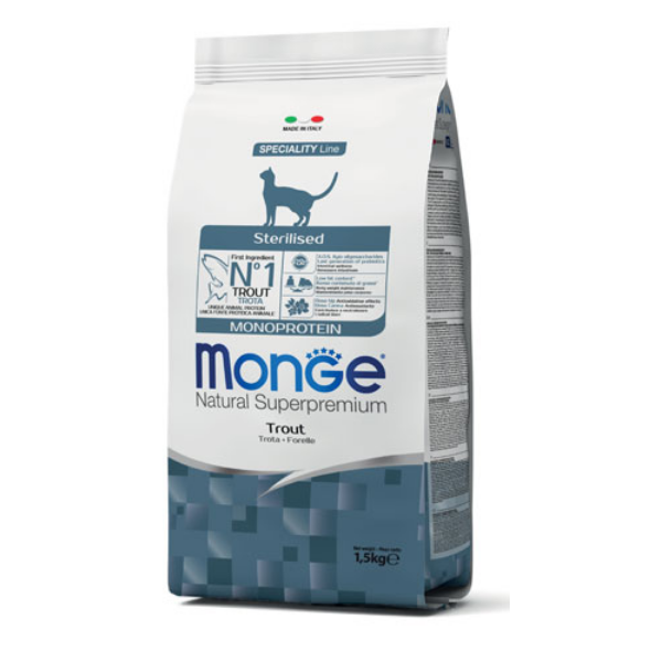 Monge natural superpremium sterilised monoprotein con trota - 1,5 kg - cibo monoproteico gatto
