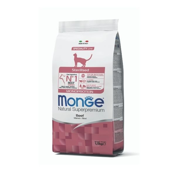 Monge natural superpremium sterilised monoprotein con manzo - 1,5 kg - cibo monoproteico gatto