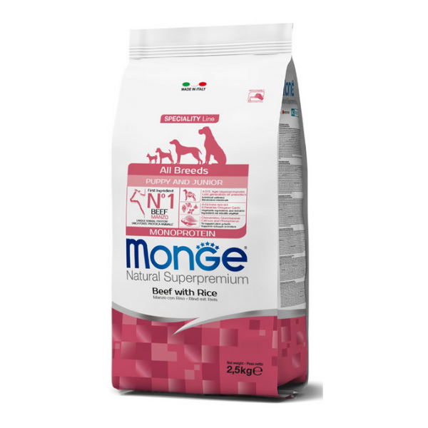 Monge natural superpremium all breeds puppy & junior monoprotein manzo con riso - 12 kg