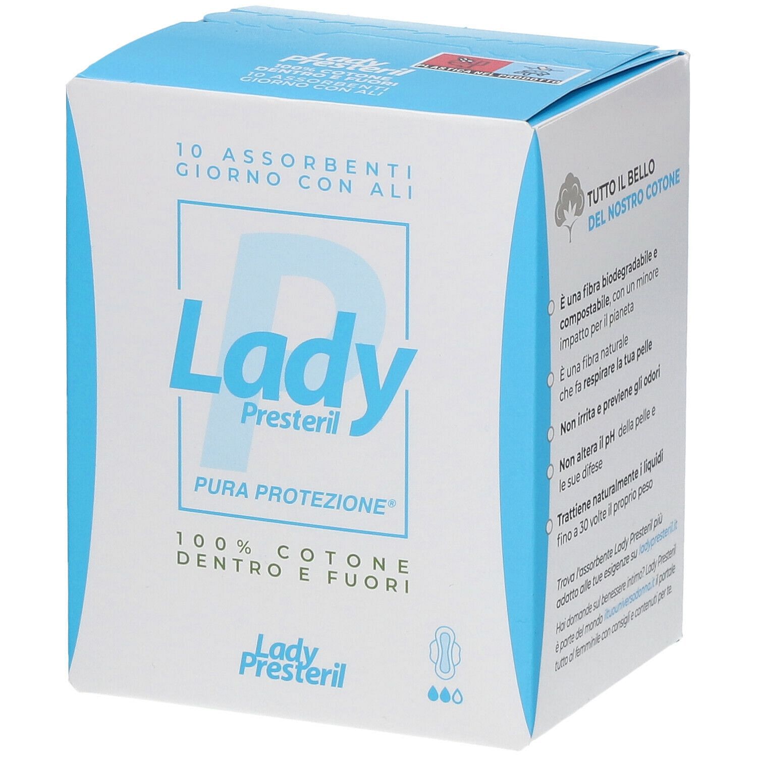 Lady Presteril Assorbenti Giorno Con Ali Ripiegati Biodegradabili 10 Pezzi