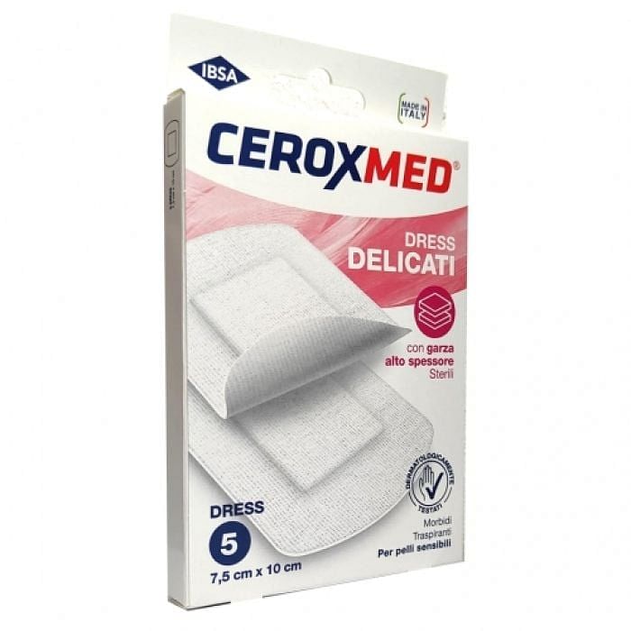 Dress Delicati Ceroxmed Con Garza Alto Spessore Per Pelli Sensibili 7,5 X10 Cm 5 Pezzi