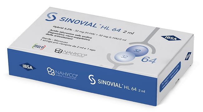 Siringa Intra Articolare Sinovial Hl 64 Acido Ialuronico Sale Sodico 3,2% 32 Mg H Ha + 32 Mg H La/2 Ml 2 Ml
