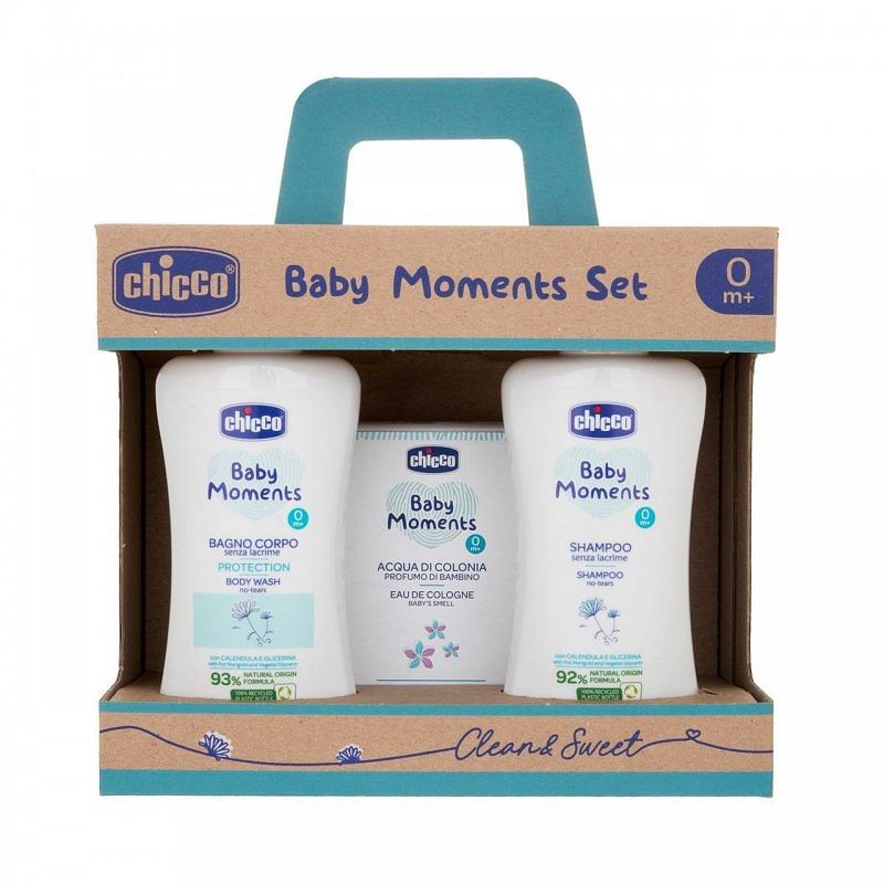 Chicco Baby Moments Set Bagnoschiuma Pelli Delicate 200 Ml + Shampoo Pelli Delicate 200 Ml + Acqua Di Colonia Baby Smell Pelli Delicate 100 Ml
