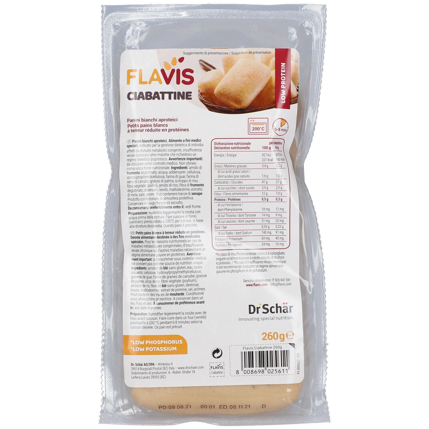 Flavis Ciabattine Panini Bianchi Aproteici 4 Pezzi Da 65 G