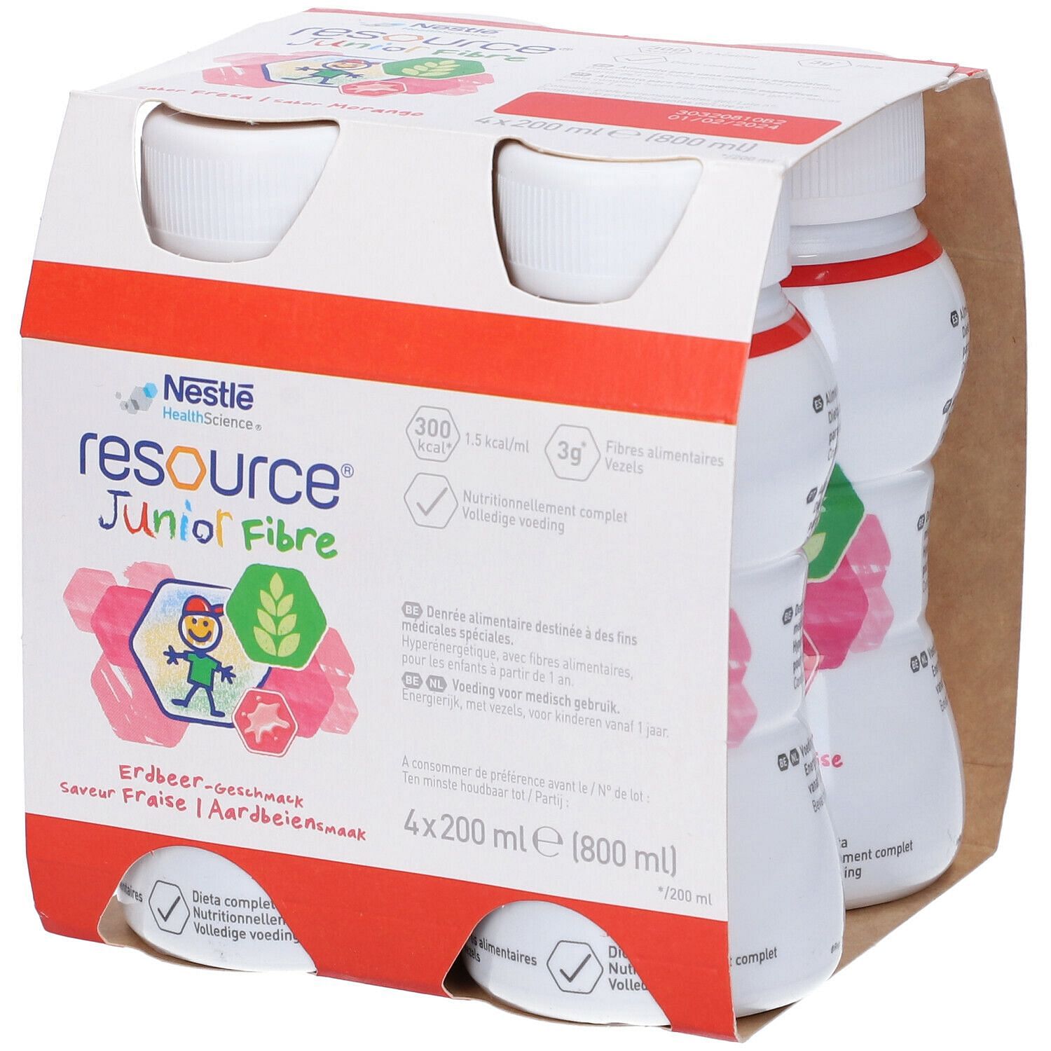 Resource Junior Fibre Fragola 200 Ml 4 Pezzi
