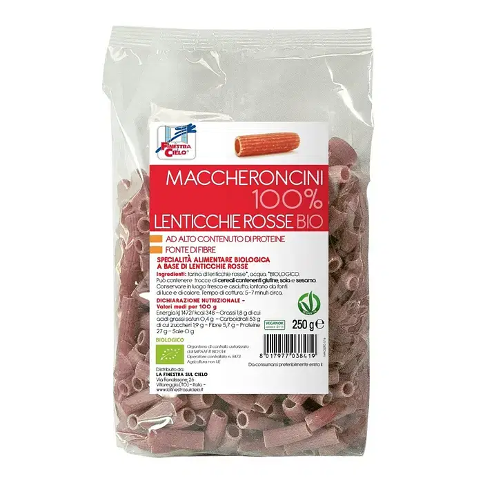 La Finestra Sul Cielo Maccheroncini Lenticche Rosse Bio 250 G