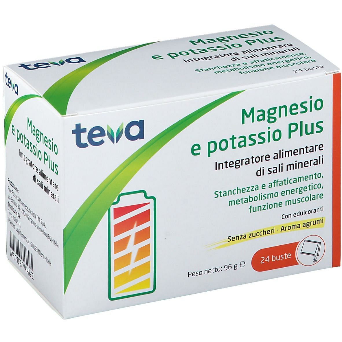 Magnesio Potassio Plus Teva 24 Bustine Senza Zuccheri Aroma Agrumi