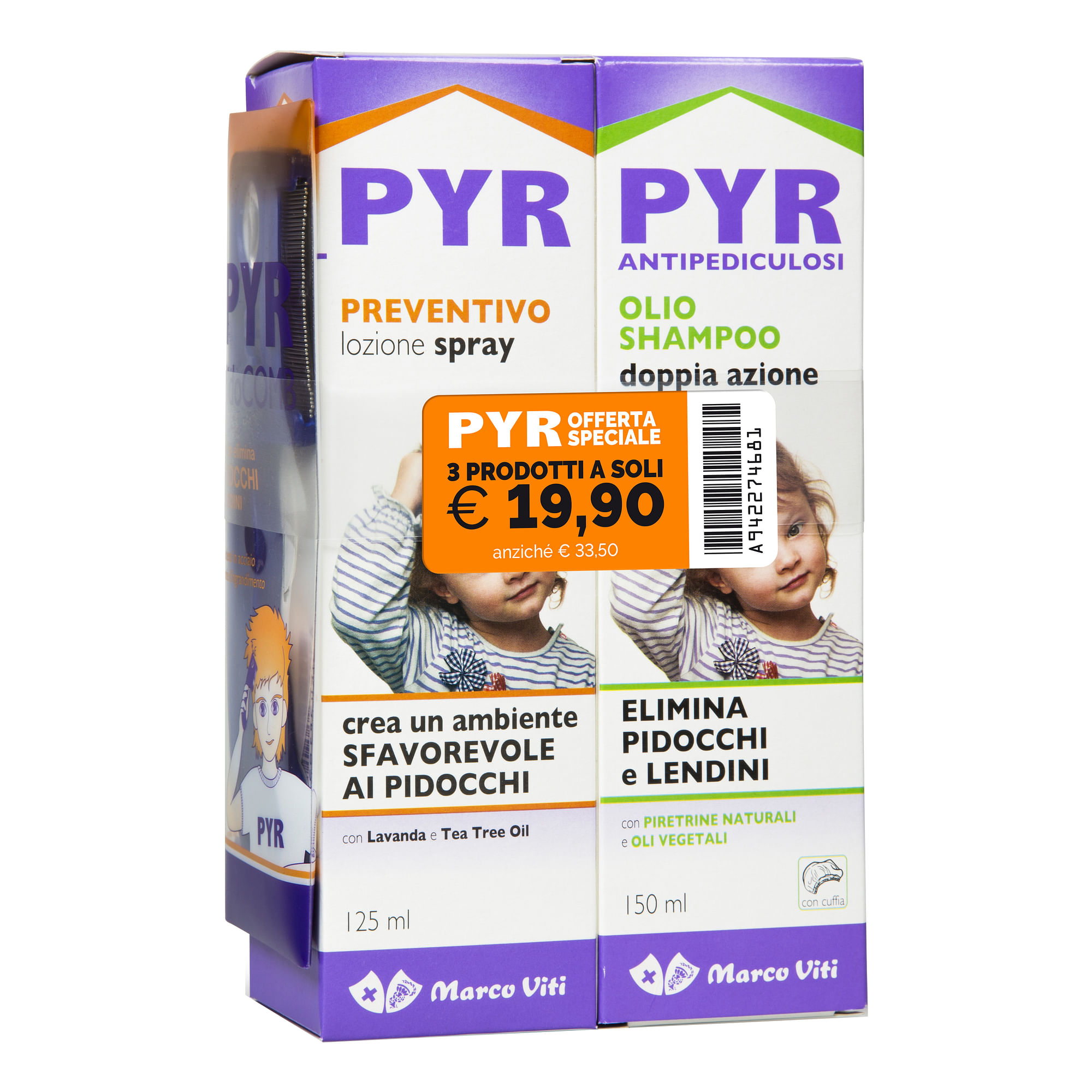 Pyr Abb Olio Shampoo Antipediculosi + 1 Olio Shampoo Doppia Azione + 1 Lozione Spray + 1 Pettine Lendini