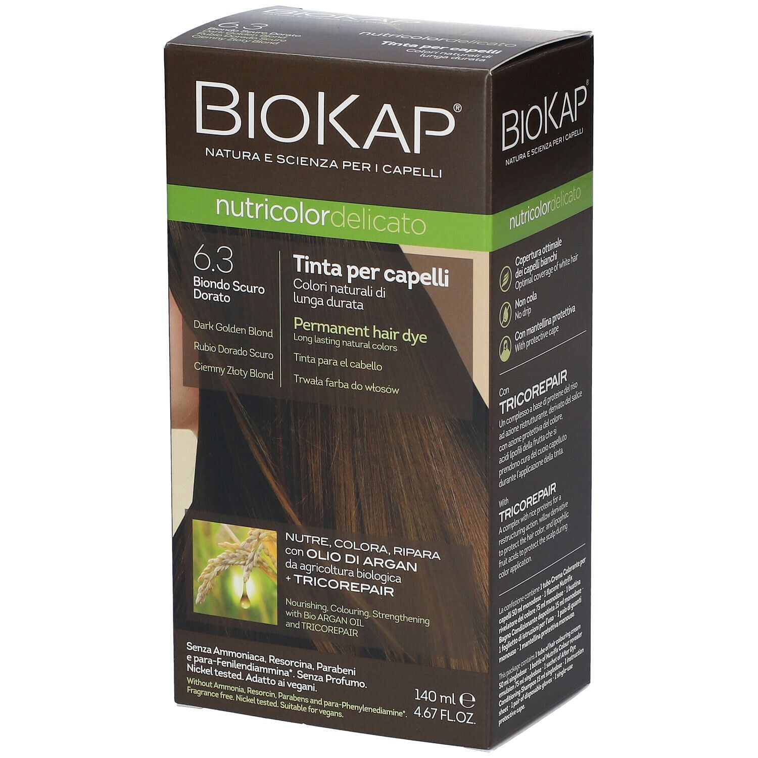 Biokap Nutricolor Delicicato 6,30 Biondo Scuro Dorato Tinta Tubo + Flacone