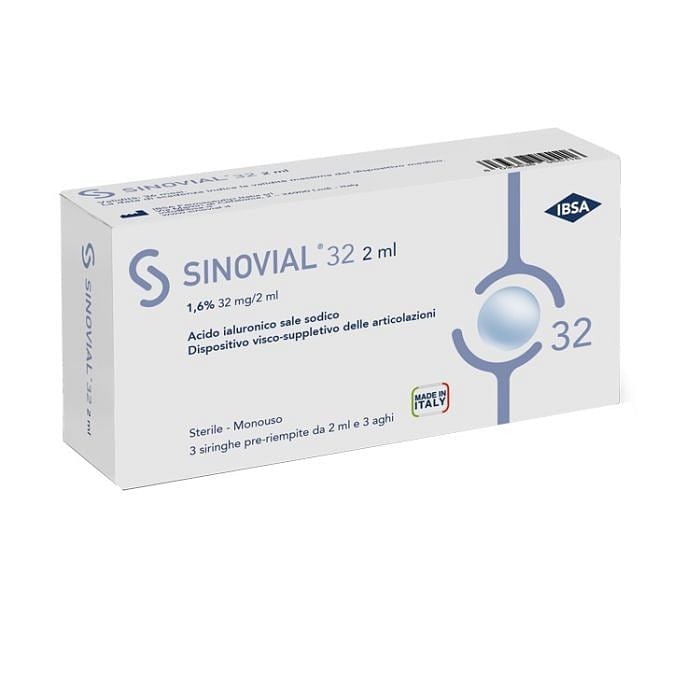 Siringa Intra Articolare Sinovial 32 Acido Ialuronico Sale Sodico 1,6% 32 Mg/2 Ml 3 Siringhe X 2 Ml + 3 Aghi
