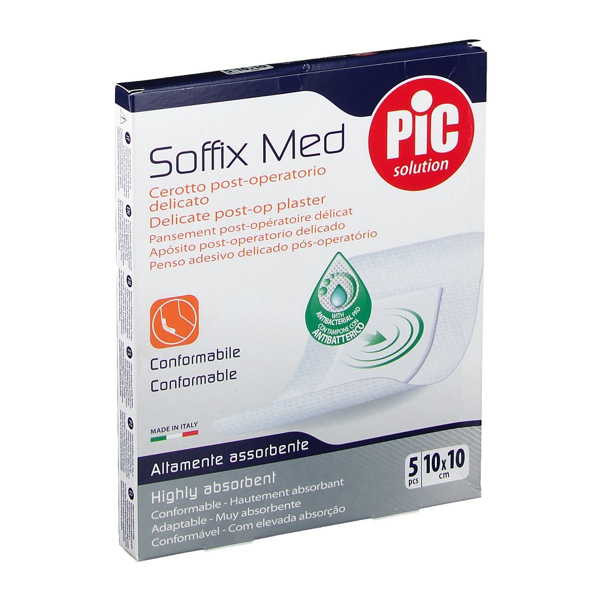 Cerotto Pic Soffix Med In Tnt Con Tampone Centrale Assorbente Sterile Monouso 10 X10 Cm Antibatterico 5 Pezzi