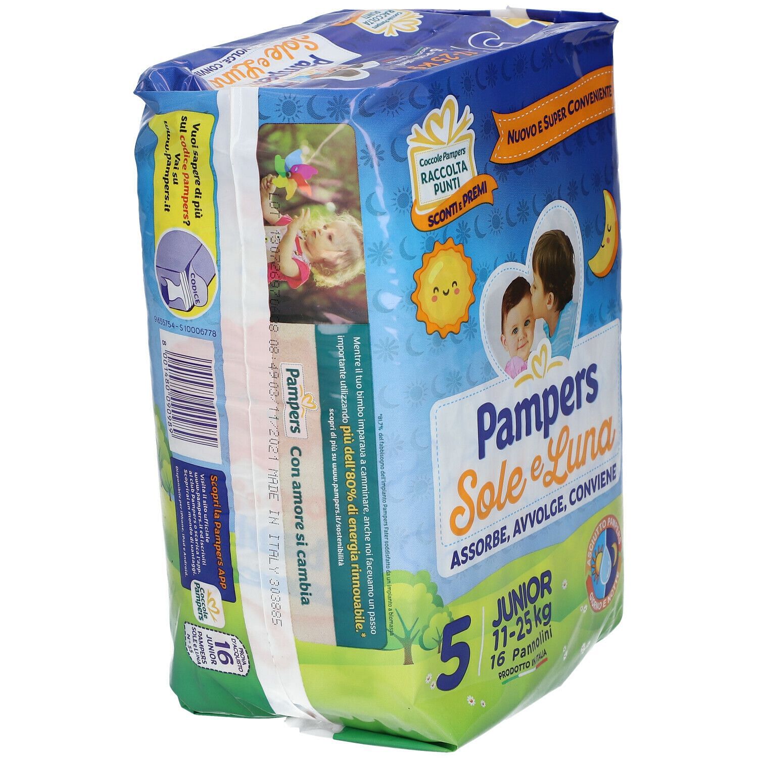 Pannolino Per Bambino Pampers Sole & Luna Flash Junior 16 Pezzi
